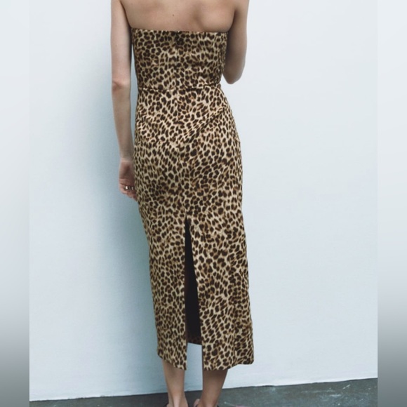 Zara - Leopard print strapless Midi dress with straight neckline - Brand NEW - Picture 3 of 6